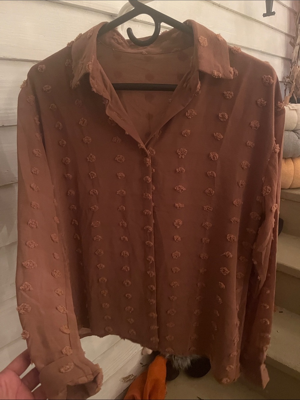 Women's Textured Button-Up Blouse - Rust